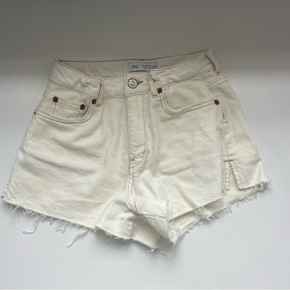 Zara Girls White Contrast Stitch Denim Jean Shorts Boho Nautical Crew